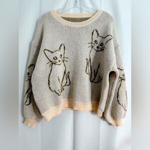 SHEIN Beige Cat Print Sweater